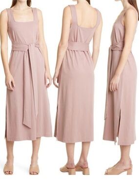 Vince Light Mauve Midi Tank Dress XL Minimalist Belted Luxury Capsule Wardrobe